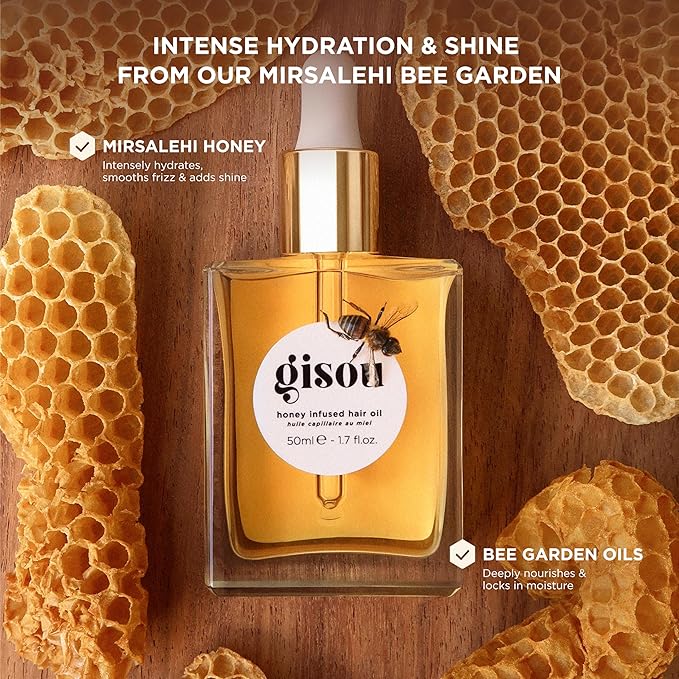 Gisou Honey Infused Hair Oil, Award-Winning Hydration, Frizz Control & Shine Treatment, Mirsalehi Honey & Botanical Oils, Heat Protection up to 450°F, All Hair Types (50ml)