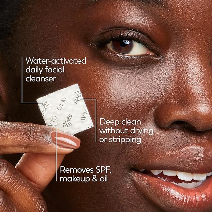 Olay Face Wash, Vitamin C Cleansing Melts, Daily Use Gentle Cleanser, For All Skin Types, Travel Size, Soft Citrus Scent, Water-Activated to Clean, Tone, and Refresh, 64ct (2 Pack x 32ct)