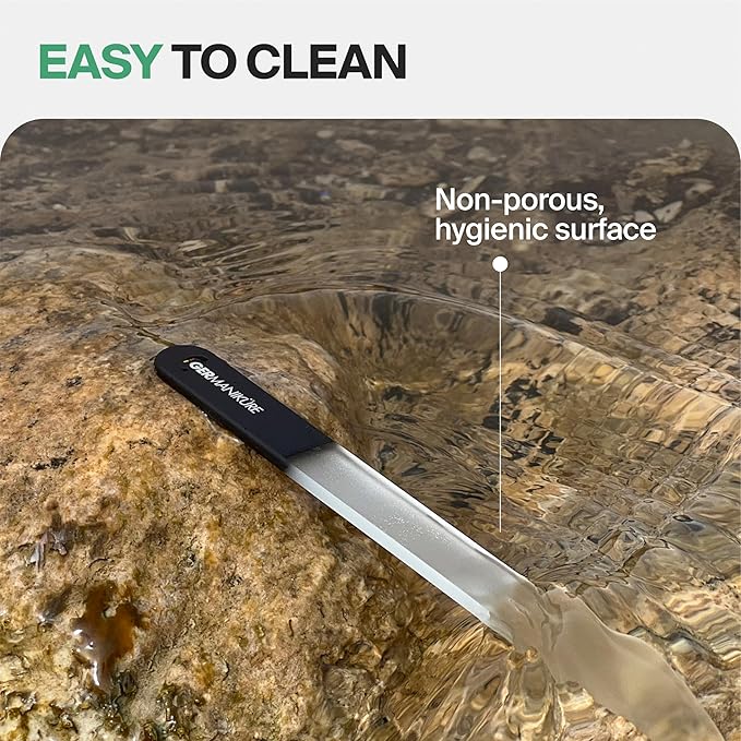 GERMANIKURE Glass Nail File in Suede Sleeve - Collect Moments Not Things - Professional Crystal Nail File for Natural Nails - Ideal Manicure & Pedicure Tool for Smooth, Easy Shaping - Nail Care Gift