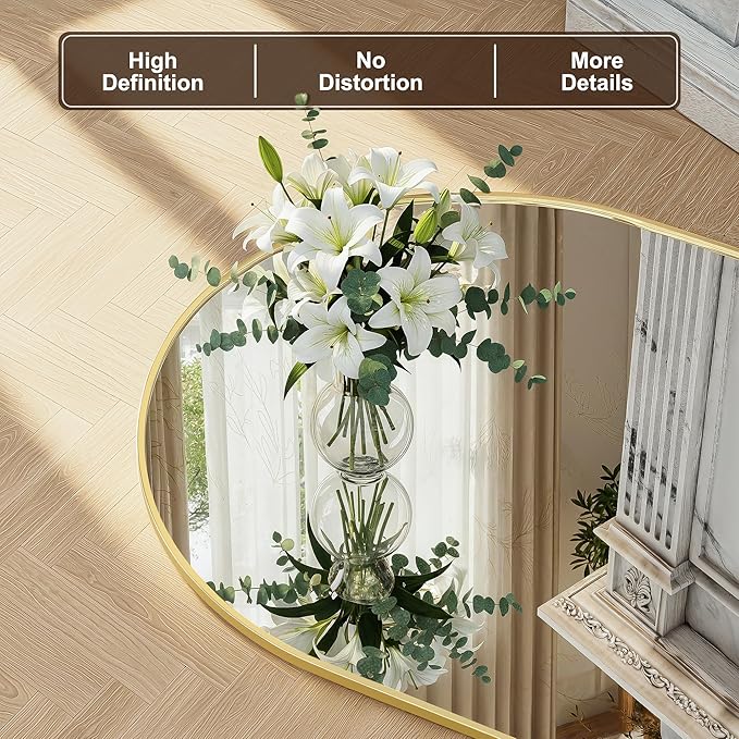 FICTOR Bathroom Vanity Mirror for Wall,50”x30” Large Arched Bathroom Mirror, Metal Framed with HD Shatter-Proof Glass for Entryway, Living Room,Bedroom, Wall Mounted or Leaned Against(Gold)