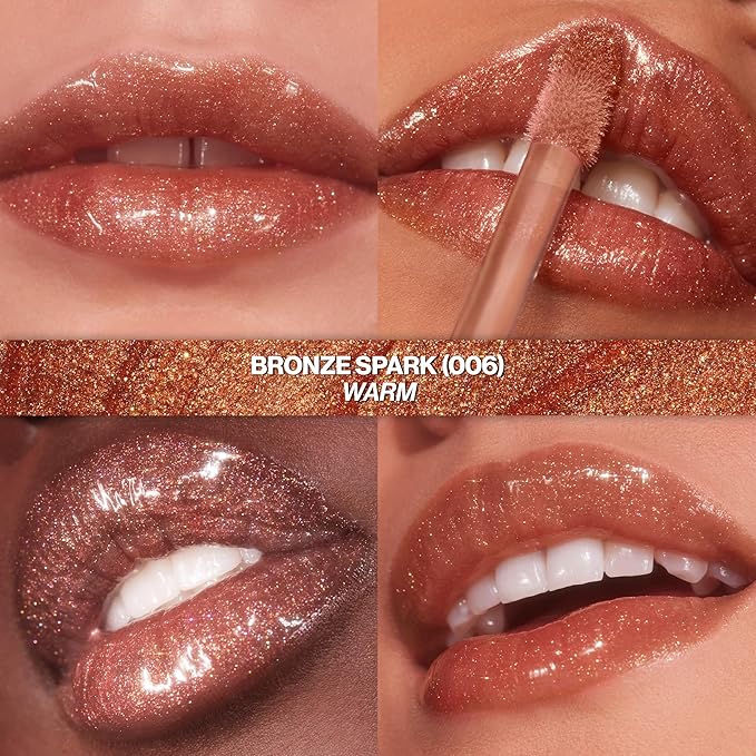 REVLON Super Lustrous Glimmer Gloss, Non-Sticky Lip Gloss, High-Shine Finish, Plant-Based Glitter, 006 Bronze Spark, 0.13 fl oz