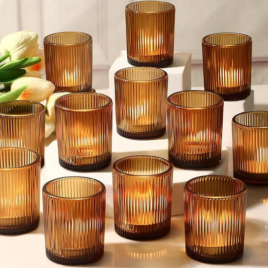 36pcs Amber Votive Candle Holders Thanksgiving Table Decor, Glass Small Tea Lights Candle Holders for Table Centerpiece for Home Decor Party Fall Boho Decor(36,Amber)