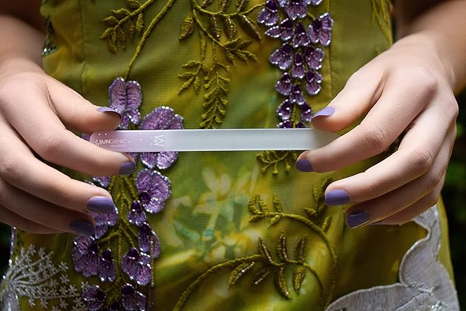GERMANIKURE Crystal Glass Cuticle Stick & Black Nail File Set in Suede Sleeves – Handmade in Czech Republic – Professional Manicure Supplies – Cuticle Pusher, Callus Remover - Ideal Nail Care Gift