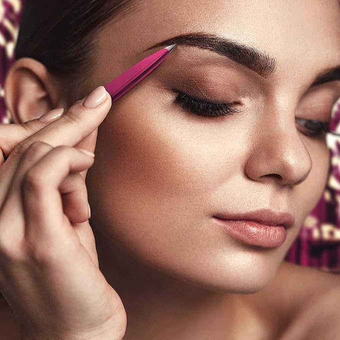 Pointed Tweezers | High Carbon Stainless Steel Needle Nose | Fine Point Precision Hair Removal | Perfectly Aligned & Hand-Filed Sharp | Pink