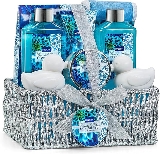 Christmas Gifts, Spa Gift Basket in Heavenly Ocean Bliss Scent-9pc Bath & Body Set-Shower Gel, BubbleBath, Bath Salt, Body Lotion & more! Great Wedding, Anniversary, Birthday, Graduation Gift forWomen